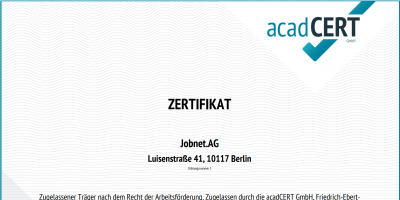 Qualität durch Kontinuität: Jobnet.AG erneut als AZAV-Träger zertifiziert